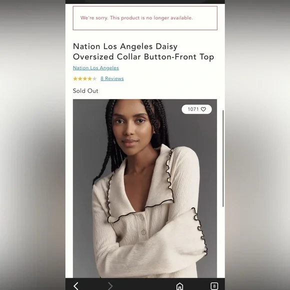 Anthropologie Nation Los Angeles Daisy Oversized Collar Button-Front Top - Picture 2 of 12